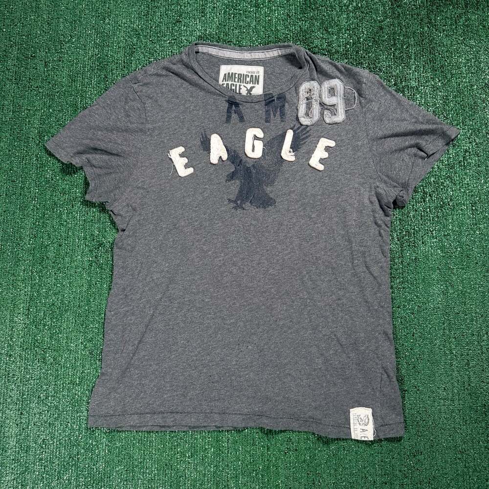 Y2K Mens American Eagle Outfitters Grey T-Shirt Embroidered Eagle Large